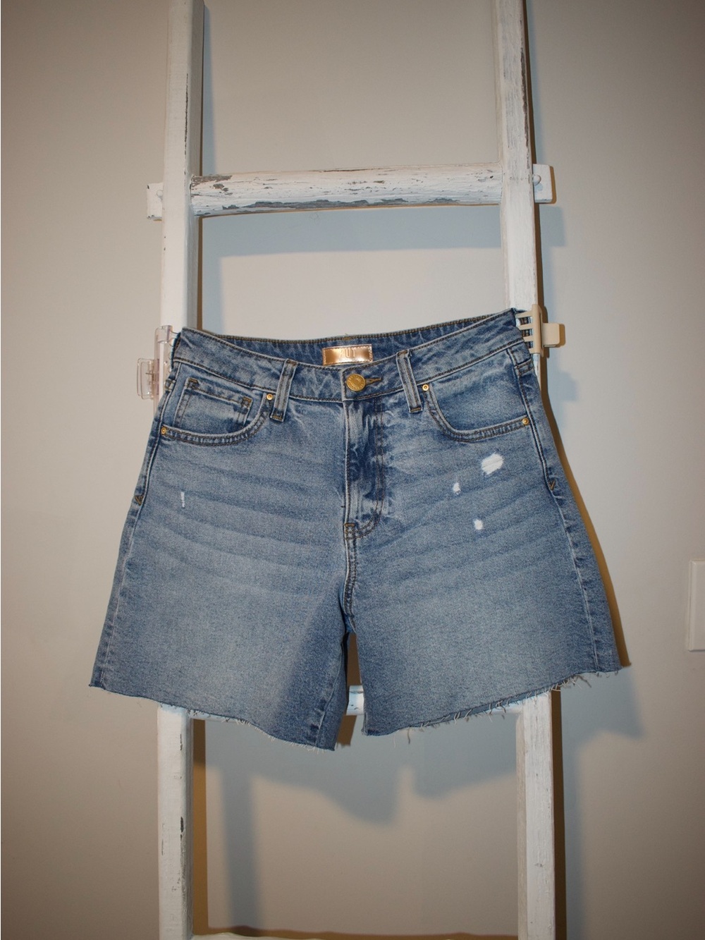 Kut from the Kloth Light Blue Distressed High-Rise Denim Shorts